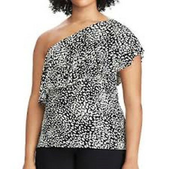 Chaps Hazy Night one shoulder black‎ top 3X NWT - Picture 1 of 7